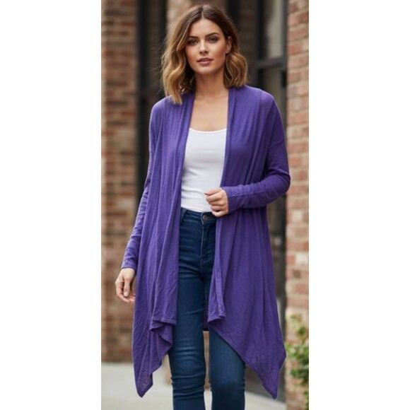 Bcbg max womens small cardigan sweater waterfall silk cashmere purple - Picture 1 of 9